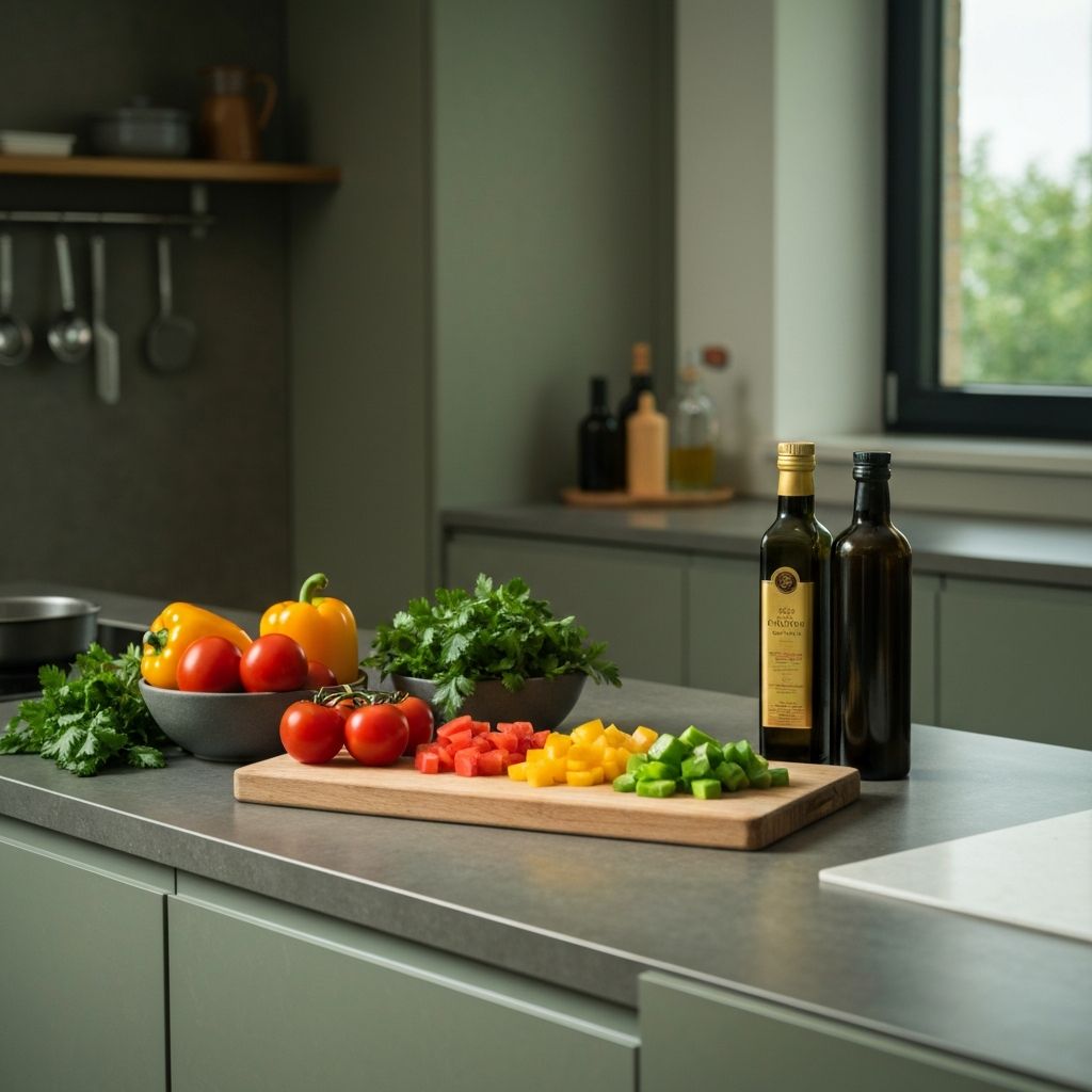 Ingredientes frescos en cocina moderna